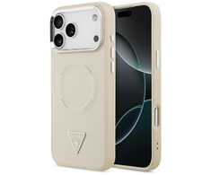 Guess Triangle Logo MagSafe dėklas skirtas Apple iPhone 17 Pro Max rusvai gelsvas