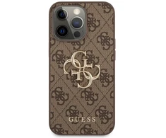 GUHCP13X4GMGBR Guess PU 4G metalinis logotipo dėklas, skirtas iPhone 13 Pro Max Brown