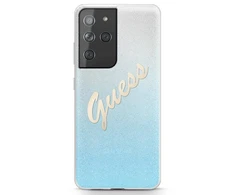 Dėklas GUESS HARD CASE GLITTER GRADIENT SCRIPT SAMSUNG GALAXY S21 ULTRA Mėlynas