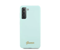Samsung Galaxy S21 Plus Guess dėklas silikoninis Script Metal Logo (GUHCS21MLSLMGLB) mėlynos spalvos
