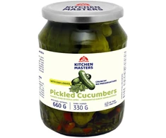 Gurķi marinēti KITCHEN MASTERS, ar ozolu lapām, 660g/330g