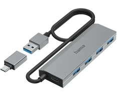 Hama USB šakotuvas 00200138 / USB Hub A&amp;C pilka spalva
