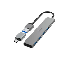 USB šakotuvas Hama 4 pesa USB 3.0 Ultra-Slim + USB-C adapteris