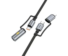 Laidas „viskas viename“ USB C / „Lightning“ į USB C / cigarečių žiebtuvėlio jungtį Hoco PD 3A 60W 1,2 m U138 pilkas