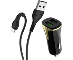 Įkroviklis automobilinis Hoco Z31 USB + "microUSB" QuickCharge (3.0A) juodas