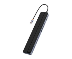 Hub 12w1 Baseus EliteJoy Gen2 serijos USB-C do 2xHDMI+ 3xUSB 3.0+ PD+ DP+ SD/TF+ RJ45+Type-C+ 3.5 mm (tamsiai pilka)