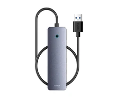 Hub 4in1 Baseus UltraJoy Lite 50cm USB-A iki 4x USB 3.0 + USB-C 5V (pilka)