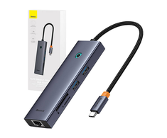 „Baseus UltraJoy“ 7 prievadų šakotuvas 7w1 (USB-C į 1xHDMI4K@30Hz + 2xUSB 3.0 + 1xPD +RJ45 + SD/TF3.0)