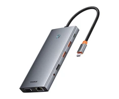 13in1 šakotuvas Baseus PortalJoy USB-C priedas HDMI+DP+VGA+C+USB+PD+RJ45+SD/TF+3.5 mm (pilkas)