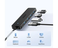 HUB Ugreen CM219 35574 with 4 USB-A 3.0 jungtys and USB-A 3.0 kabelis 1m - juodos spalvos