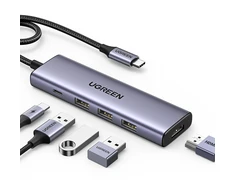 HUB Ugreen CM511 15597 5in1 USB-C – USB-C PD / HDMI / 3x USB-A 3.0 – pilkos spalvos