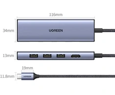 Ugreen CM511 6 viename USB-C į HDMI šakotuvas | 3x USB 3.0 | SD | Micro SD | pilkas