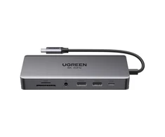 Ugreen USB-C CM681 | 4x USB | 2x HDMI | DisplayPort | RJ45 | SD/TF | AUX | PD 100W (pilka)