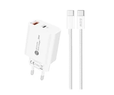 Hurtel A6MaxL 20W USB-A USB-C laidinis įkroviklis su USB-C – USB-C 1m kabelis – baltos spalvos