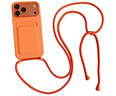 Hurtel iPhone 17 Pro / 18 Pro Silikoninis dėklas with Card Pocket and Crossbody Strap - Oranžinis