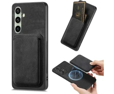 Hurtel Samsung Galaxy A56 5G Faux Odinis dėklas with Detachable Card Holder, MagSafe Compatible – juodos spalvos