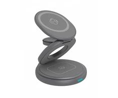 Icy Box Raidsonic 3 in 1 sulankstomas magnetinis įkrovimo stovas mobiliajam telefonui, ausinėms ir išmaniesiems laikrodžiams, Aliuminio | Ledo dėžė IB-SH101-CH