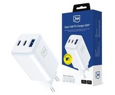 3Mk apsaugos priedai - 3mk Hyper GaN įkroviklis 65W QC4+ PD PPS USB 1A2C Baltas EU