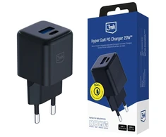 3Mk apsaugos priedai - 3mk Hyper GaN įkroviklis 20W QC4+ PD PPS USB 1A1C Juodas EU