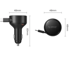 Automobilinis įkroviklis Orico FC-60-2C 60 W su USB-C įtraukiamu laidu, juodas