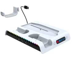 iPega P5S006 daugiafunkcis įkrovimo RGB stovas su aušinimu, skirtas PS5 Slim Baltas