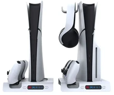 iPega P5S006 daugiafunkcis įkrovimo RGB stovas su aušinimu, skirtas PS5 Slim, baltas (pažeista pakuotė)
