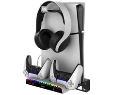 „iPega P5S011“ sieninis laikiklis, skirtas PS5/PS5 Slim/PS5 Pro, su dvigubu įkrovimo doku PS5 pulteliui