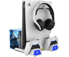 „iPega P5S023“ daugiafunkcis įkrovimo RGB stovas su aušinimu, skirtas PS5/PS5 Slim/PS5 Pro, baltas (pažeista pakuotė)