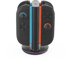 „iPega SW2051“ įkroviklio stotelė su RGB šviesa, skirta „JoyCon“ valdikliams, „Nintendo Switch 2“, juoda