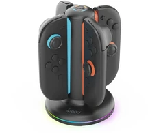 „iPega SW2052“ įkroviklio stotelė su RGB šviesa, skirta „JoyCon“ valdikliams, „Nintendo Switch 2“, juoda