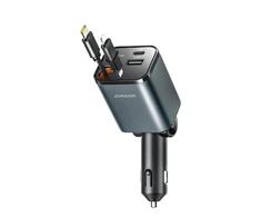 Joyroom JR-CCL05 30W 4-in-1 Car Charger su 2 Built-in Retractable kabeliss – pilkos spalvos