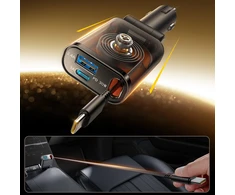 Joyroom JR-CCL07 3-in-1 Car Charger su Built-in Retractable kabelis – pilkos spalvos