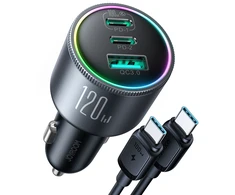Joyroom Car Charger Mini, C+C+U, 145W with Type-C to Type-C Cable 100W, Juodas (JR-CCN07)