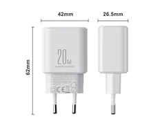 „Joyroom“ kelioninis įkroviklis U+C, PD 20W su Type-C į Lightning laidu, 1m, Baltas (JR-TCF05)