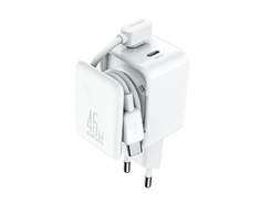 Joyroom JR-TCL05 45W GaN Wall Charger with Cable Organizer – baltos spalvos