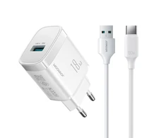 Joyroom JR-TF4 18W sieninis įkroviklis su 3A USB-A - USB-C 1m laidu - baltas