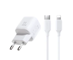Joyroom JR-TG7 33W USB-A + USB-C sieninis įkroviklis su 30W USB-C - Lightning 1m laidu - baltas