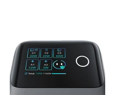 „Joyroom Podix JR-TRD01 GaN 140W“ su 5 prievadais ir dviem ištraukiamais kabeliais – pilkas