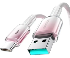 Joyroom S-A42 Crystal-Clear serijos duomenų perdavimo ir įkrovimo kabelis | USB-A į USB-C | 15 W | 1,2 m | balta