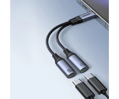 Garso adapteris du viename Joyroom SY-C03 Type-C į Dual Type-C (juodas)