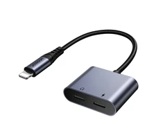 Du viename garso adapteris Joyroom SY-L02 Lightning į dvigubą žaibą (juodas)