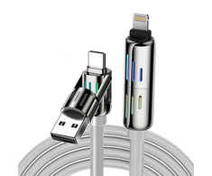 Kabelis 4w1 USB-C / USB-A arba USB-C / Lightning Blitzwolf BW-HDC6 1,2 m 240 W RGB (pilka)