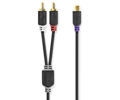 Nedis Stereo Audio kabelis 2x RCA (M) - RCA (F) 0.20 m juoda