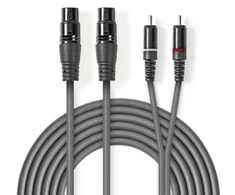 „Nedis“ subalansuotas garso kabelis 2x XLR 3 kontaktų (F) - 2x RCA (M) 3,00 m tamsiai mėlynas