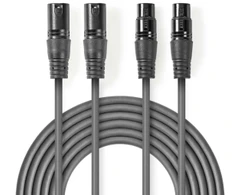 „Nedis“ subalansuotas garso kabelis, 2x XLR 3 kontaktų (M) - 2x XLR 3 kontaktų (F), 3,00 m, tamsiai mėlynas