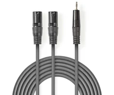 „Nedis“ subalansuotas garso kabelis 2x XLR 3 kontaktų (M) - 3,5 mm lizdas (M) 3,00 m, tamsus pjūklo dantų raštas