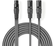 „Nedis“ subalansuotas garso kabelis 2x XLR 3 kontaktų (M) - XLR 3 kontaktų (F) 1,50 m, tamsus pjūklo dantų formos