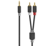 Kabelis Nedis Aux Audio Cable 3.5 mm -> 2x RCA 0.5m Juodas