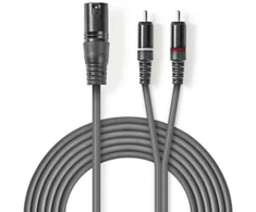 „Nedis“ subalansuotas garso kabelis XLR 3 kontaktų (M) - 2x RCA (M) 1,50 m, tamsiai pilkas