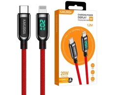 KAKUSIGA KSC-599 duomenų perdavimo ir įkrovimo laidas | USB-C į „Lightning“ | 20 W | su LED ekranu | 1,2 m | raudonas